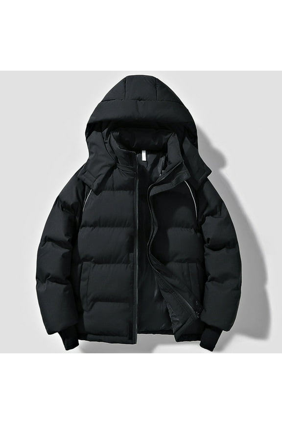 Mens Coats Outerwear Winter Clearance 4xl Unisex Zipper Puffer Jacket Windbreaker Thick And Warm Long Sleeved Hooded Casual Coat With Pocket Black Black*Friday/Cyber*Monday Clearance