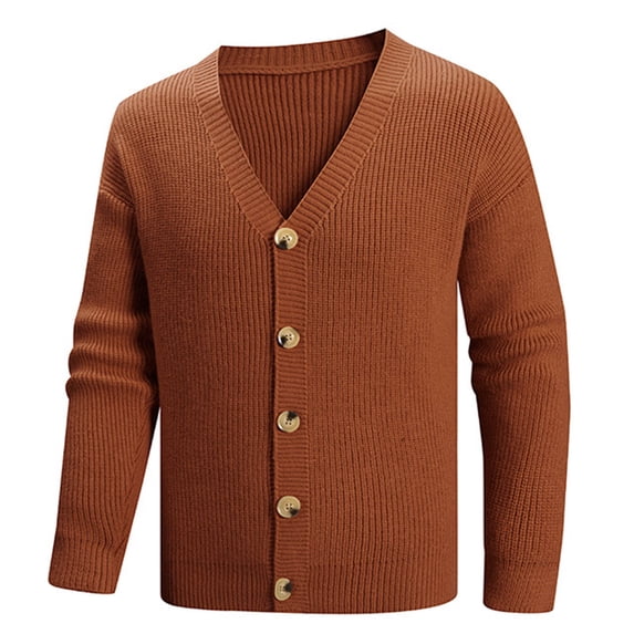 Guieoi Mens Coats Outerwear Winter Jackets Clearance Men Casual Fashion V-Neck Button Cardigan Elasticity Sweater Base Layer Knit Long Sleeve Sweater Brown Black*Friday/Cyber*Monday Clearance