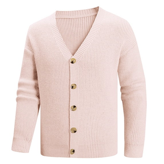 Guieoi Mens Coats Outerwear Winter Jackets Clearance Men Casual Fashion V-Neck Button Cardigan Elasticity Sweater Base Layer Knit Long Sleeve Sweater Pink Black*Friday/Cyber*Monday Clearance
