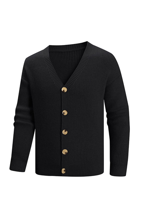 Mens Coats Outerwear Winter Jackets Clearance Men Casual Fashion V-Neck Button Cardigan Elasticity Sweater Base Layer Knit Long Sleeve Sweater Black Black*Friday/Cyber*Monday Clearance