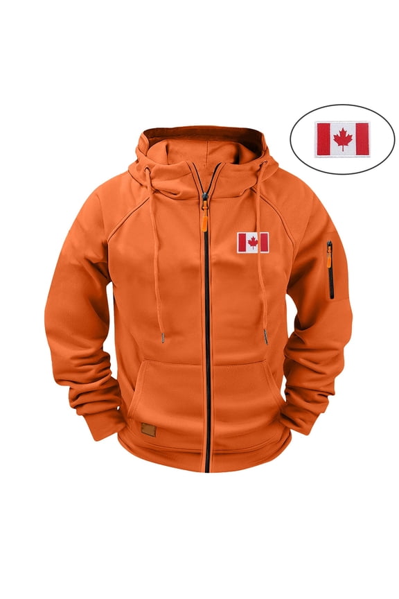 Mens Coats Outerwear Winter Jackets Men's Cargo Solid Color Multiple Pockets Sports Training Raglan Long Sleeved Hooded Casual Jacket Orange