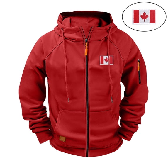 Guieoi Mens Coats Outerwear Winter Jackets Clearance Men's Cargo Solid Color Multiple Pockets Sports Training Raglan Long Sleeved Hooded Casual Jacket Red Black*Friday/Cyber*Monday Clearance
