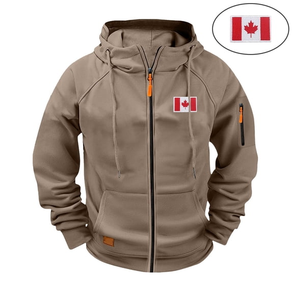 Guieoi Mens Coats Outerwear Winter Jackets Clearance Men's Cargo Solid Color Multiple Pockets Sports Training Raglan Long Sleeved Hooded Casual Jacket Brown Black*Friday/Cyber*Monday Clearance
