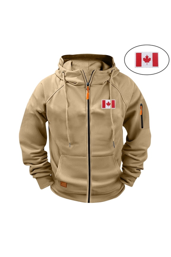Mens Coats Outerwear Winter Jackets Men's Cargo Solid Color Multiple Pockets Sports Training Raglan Long Sleeved Hooded Casual Jacket Brown