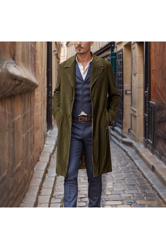 Mens Coats Outerwear Winter Jackets Clearance Men's Casual Fashion Long Sleeve Lapel Pocket Buttoned Woolen Coat/Jacket Green Black*Friday/Cyber*Monday Clearance