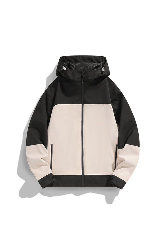 Mens Coats Outerwear Winter Jackets Clearance Men's Color Blocked Long Sleeved Hooded Windproof Proof Jacket Beige Black*Friday/Cyber*Monday Clearance