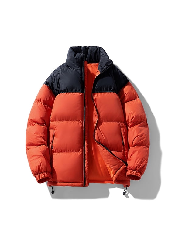Mens Coats Outerwear Winter Jackets Clearance Men's Color Blocked Long Sleeved Stand Up Collar Zipper Cardigan Thickened Warm Jacket Red Black*Friday/Cyber*Monday Clearance