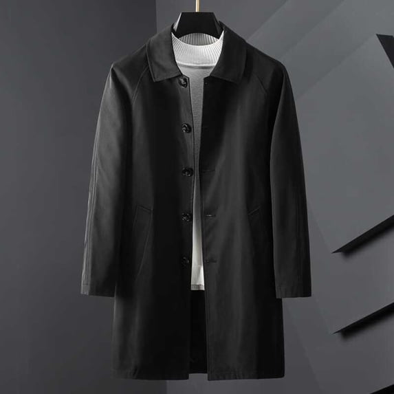 Guieoi Mens Coats Outerwear Winter Jackets Clearance Men's Fashion Solid Color Mid Length Button Up Casual Pocket Long Sleeved Windbreaker Jacket Black Black*Friday/Cyber*Monday Clearance