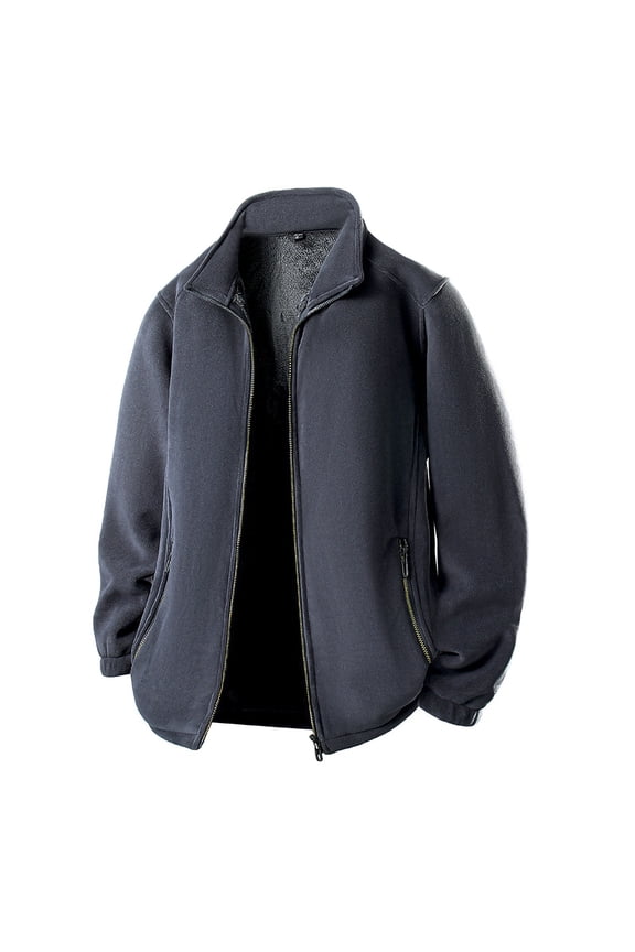 Mens Coats Outerwear Winter Jackets Clearance Men's Fleece Top Jacket Solid Color Casual Men's Long Sleeved Zipper Top Men's Hooded Casual Jacket Gray Black*Friday/Cyber*Monday Clearance