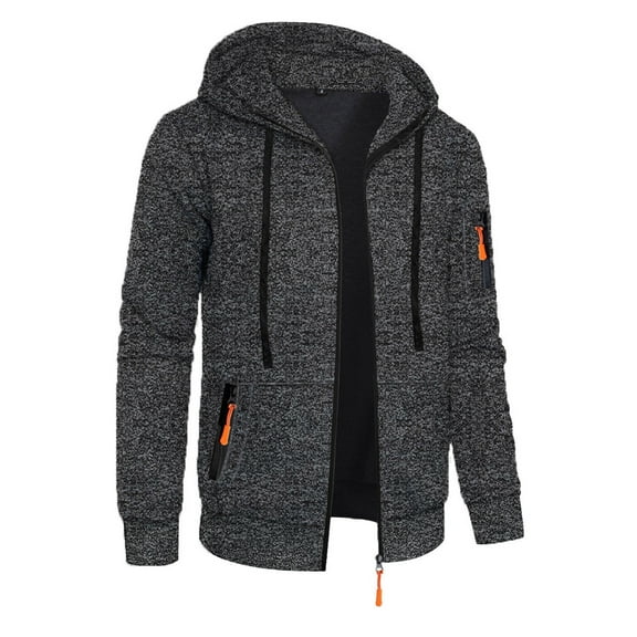 Guieoi Mens Coats Outerwear Winter Jackets Clearance Men's Solid Color Long Sleeved Hooded Zipper Cardigan Sweater Jacket Gray Black*Friday/Cyber*Monday Clearance