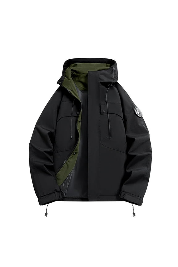 Mens Coats Outerwear Winter Jackets Clearance Men's Solid Color Waterproof Long Sleeved Hooded Workwear with Multiple Pockets Jacket Black Black*Friday/Cyber*Monday Clearance