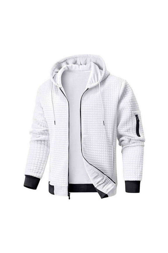 Mens Coats Outerwear Winter Jackets Clearance Men's Solid Color Zipper Cardigan Long Sleeved Hooded Jacket Top Coat White Black*Friday/Cyber*Monday Clearance