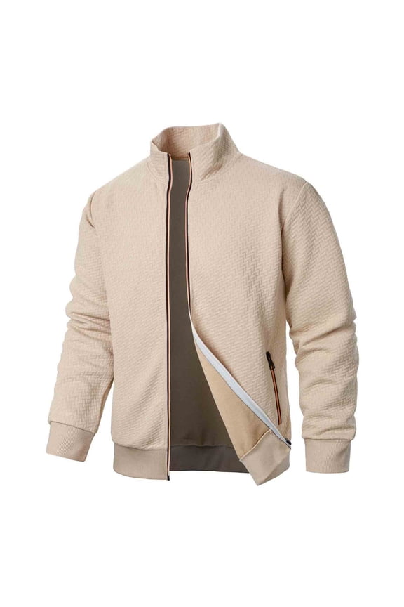 Mens Coats Outerwear Winter Jackets Clearance Men's Solid Color Zipper Cardigan Long Sleeved Stand Up Collar Jacket Top Brown Black*Friday/Cyber*Monday Clearance