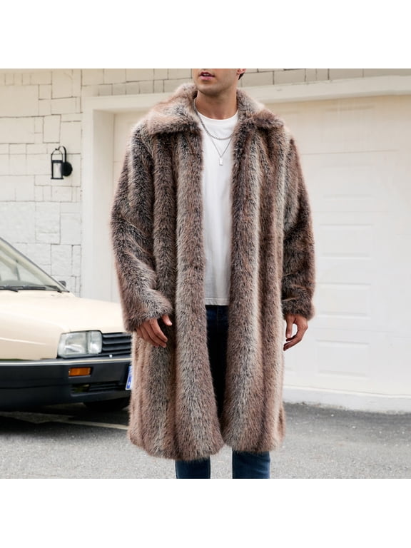 Mens Coats Outerwear Winter Jackets Clearance Mens Warm Faux Furry Coat Jacket Winter Turn Down Collar Outerwear Brown Black*Friday/Cyber*Monday Clearance