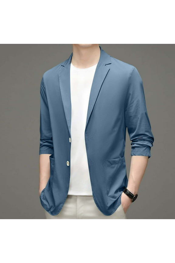 Mens Coats and Jackets Winter Clearance Man Solid Color Fashion Lapel Casual Pocket Button Suit Coat Blue Black*Friday/Cyber*Monday Clearance