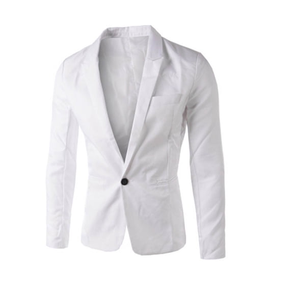 Guieoi Mens Coats and Jackets Winter Man Teenager Solid Color One-button Small Suit Coat White