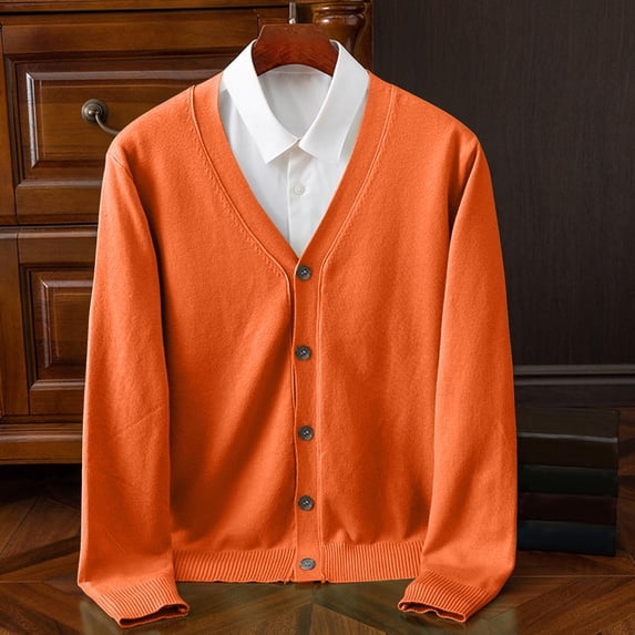 Guieoi Mens Coats and Jackets Winter Clearance Men's Sweater Fashion Casual Color V-Neck Long Sleeve Orange Black*Friday/Cyber*Monday Clearance