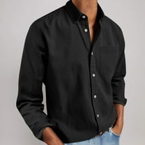 Guieoi Mens Shirts under $5.00 Men Casual Solid Long Sleeve Pockets Turndown Collar Buttons Blouse Shirt
