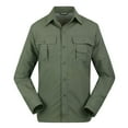 thumbnail image 1 of Guieoi Mens Shirts under $5.00 Men's Fashion Casual Solid Color Cargo Buttons Pockets Dismountable Long Sleeve Turndown Collar Blouse Green, 1 of 8
