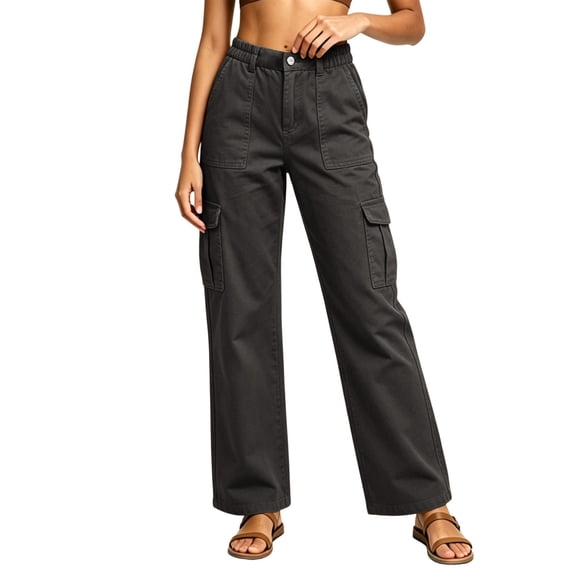 Guieoi Mid-Rise Jeans for Women Multi-Pocket Workwear Straight-Leg Stretchy Denim Pants Trousers Clothing Gray XL