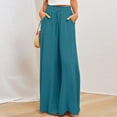 thumbnail image 1 of Guieoi Palazzo Pants for Women Summer Solid-Color Pocketed Wide-Leg Loose-fit Flowy Pants Blue S, 1 of 9