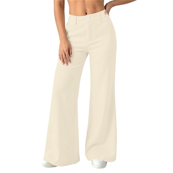 Guieoi Pants for Women Plus Size 2026 Casual Pocketed Elastic-Waist Straight-Leg Casual Summer Work Trousers Beige XXL