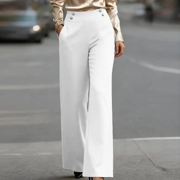 Guieoi Pants for Women Plus Size Dress Pants Comfortable Casual Business Work Pants with Pockets Summer White XXXL