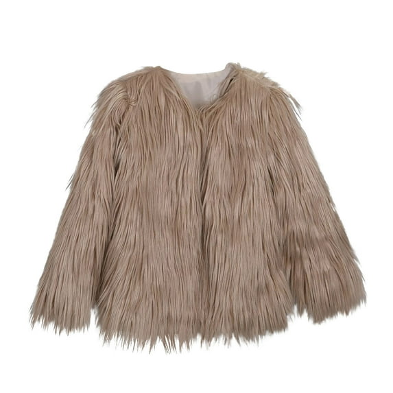Guieoi Plus Size Fashion Jackets for Women Winter Faux Short V-Neck Solid Long Sleeve Coat Versatile Tops Coats Brown