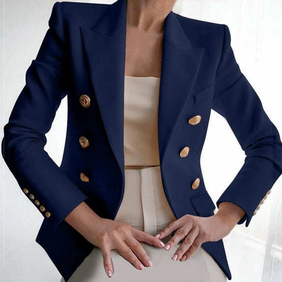 Guieoi Plus Size Fashion Winter Coats for Women Casual Pockets Long Sleeve Casual Solid Coat Cardigan Blouse Blue