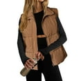 thumbnail image 1 of Guieoi Plus Size Jackets for Women Winter Cotton Lightweight Stand Up Collar Sleeveless Warm Zipper Thick Coat Jacket with Pockets Brown, 1 of 5