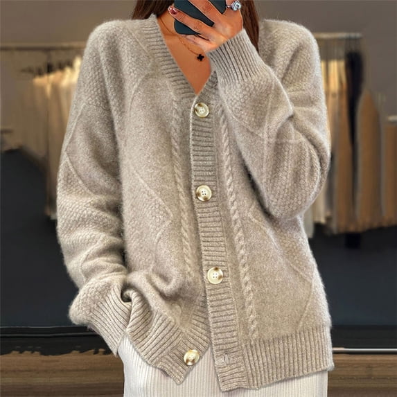 Guieoi Plus Size Winter Coats for Women Long Sleeve Knit Long Tops Sweater Knitting Round-Neck Loose Casual Pullover Brown