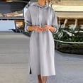 thumbnail image 1 of Guieoi Plus Size Fall Casual Long-Sleeve Sweatshirt Dress Loose-Fit Hooded Drawstring Maxi Dress Gray XXXXL, 1 of 6