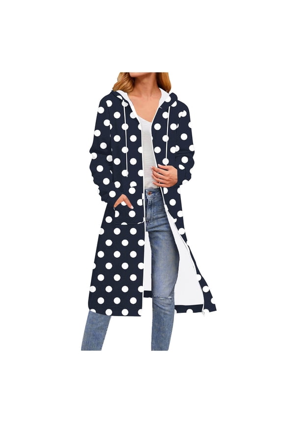 Plus Size Jackets Casual Women's Fashion Polka Dots Printed Long Sleeve Hooded Zipper Drawstring Tops Long Sweatshirts Pocket Black Black*Friday/Cyber*Monday