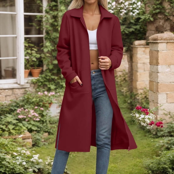 Guieoi Plus Size Jackets Casual Women's Fashion Solid Long Sleeve Turndow Collar Pocket Zipper Drawstring Tops Long Sweatshirts Red Black*Friday/Cyber*Monday