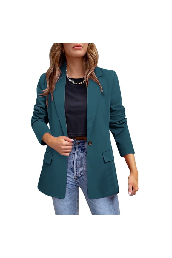 Plus Size Jackets Fashion Women Cardigan one Button Outerwear Blazer Business Casual Long Sleeve Casual Coat Jackets Blouse Green