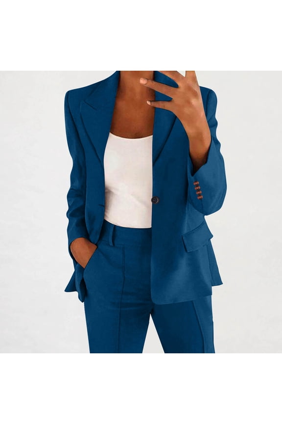 Plus Size Jackets Clearance Fashion Women Solid Color Long Sleeve Tops Cardigan Coat Work Tops one Button Blazer Business Casual Blue Black*Friday/Cyber*Monday Clearance