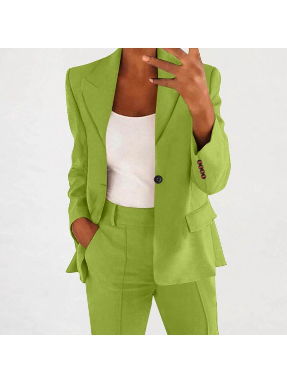 Plus Size Jackets Fashion Women Solid Color Long Sleeve Tops Cardigan Coat Work Tops one Button Blazer Business Casual Green