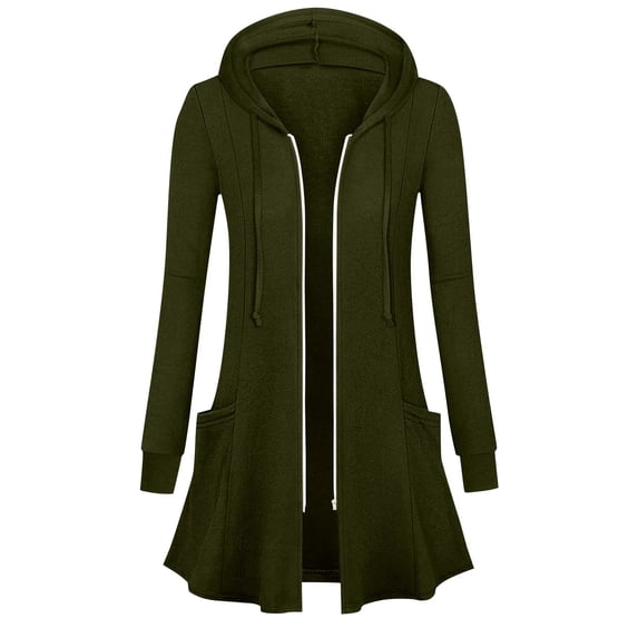 Guieoi Plus Size Jackets Fashion Women's Casual Long Sleeve Hooded Blouse Ladies Loose Sweatshirt Tops Zipper Long Jackets Green Black*Friday/Cyber*Monday