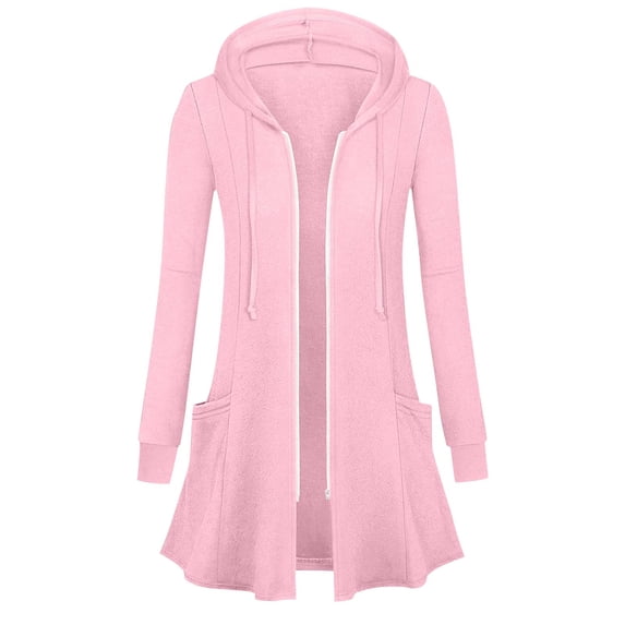 Guieoi Plus Size Jackets Fashion Women's Casual Long Sleeve Hooded Blouse Ladies Loose Sweatshirt Tops Zipper Long Jackets Pink Black*Friday/Cyber*Monday
