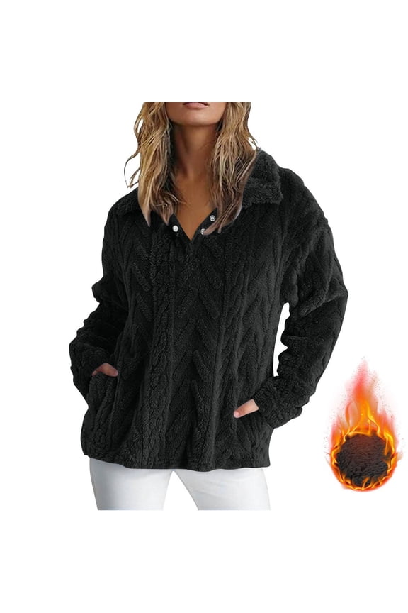 Plus Size Jackets Fashion Women's Casual Long Sleeve Stand-up Collar Coral Fleece Blouse Ladies Loose Sweatshirt Winter Tops Black Black*Friday/Cyber*Monday