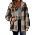 thumbnail image 1 of Guieoi Plus Size Jackets Clearance Fashion Women's Warm Winter Plaid Jackets Zipper Casual Long Sleeve Hooded Plaid Coat Outerwear Brown Black*Friday/Cyber*Monday Clearance, 1 of 4