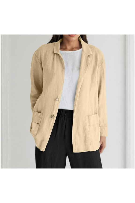 Plus Size Jackets Clearance Ladies' Loose Long Sleeve Linen Tops for Spring and Winter Cardigan Jacket Pocket Brown Black*Friday/Cyber*Monday Clearance