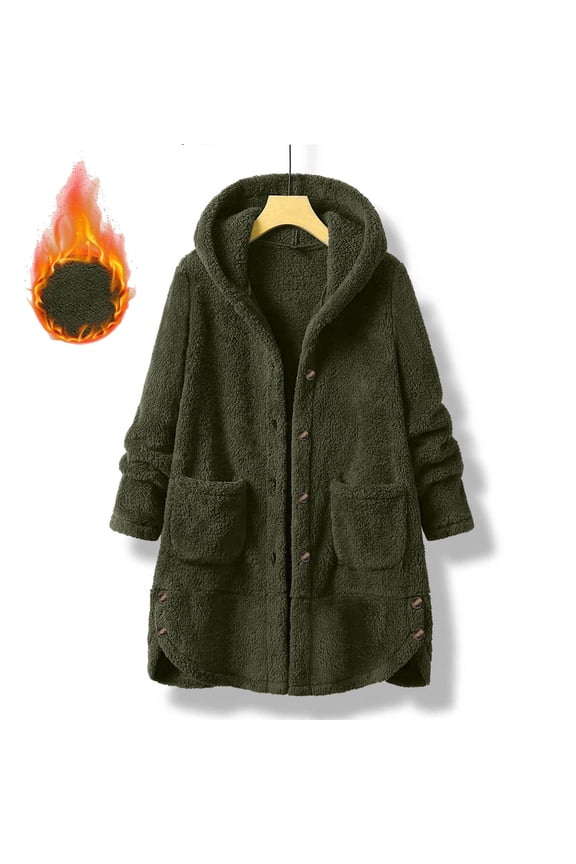 Plus Size Jackets Clearance Women Solid Color Long Sleeve Hooded Coat Blouse Winter Loose Solid Pocket Warm Fleece Jackets Green Black*Friday/Cyber*Monday Clearance