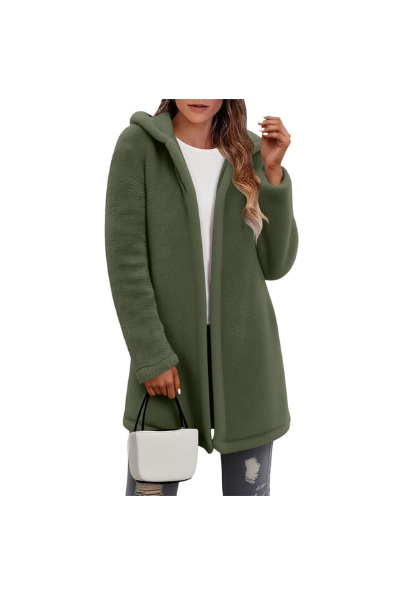 Plus Size Jackets Clearance Women Warm Soft Fleece Jacket Casual Comfy Coats Fuzzy Hooded Cardigan Outerwear Tops Green Black*Friday/Cyber*Monday Clearance