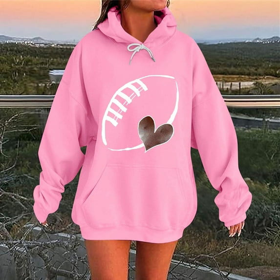 Guieoi Plus Size Jackets Clearance Women Winter Casual Activewear Solid Color Round Neck Long Sleeve Pullover Blouse Hooded Sweatshirt Pink Black*Friday/Cyber*Monday Clearance