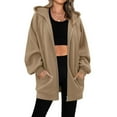 thumbnail image 1 of Guieoi Plus Size Jackets Women Winter Warm Casual Long Sleeve Hooded Solid Zipper Sweatshirt Coat Brown Black*Friday/Cyber*Monday, 1 of 4