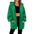 thumbnail image 1 of Guieoi Plus Size Jackets Clearance Women Winter Warm Casual Long Sleeve Hooded Solid Zipper Sweatshirt Coat Green Black*Friday/Cyber*Monday Clearance, 1 of 7