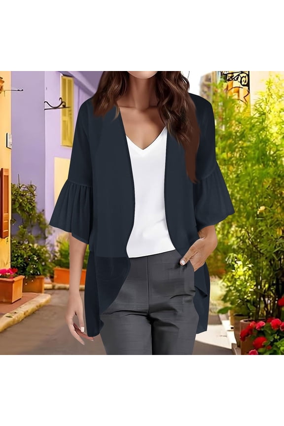 Plus Size Jackets Clearance Women's Casual Lightweight Chiffon Cardigan Open Front with 3/4 Sleeve Black Black*Friday/Cyber*Monday Clearance
