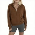 thumbnail image 1 of Guieoi Plus Size Jackets Clearance Women's Loose Colored Fleece Half-zip Hooded Raglan Long Sleeve Sweater Brown Black*Friday/Cyber*Monday Clearance, 1 of 8