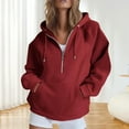 thumbnail image 1 of Guieoi Plus Size Jackets Women's Loose Winter Half Zipper Hooded Raglan Long-Sleeve Hoodies Jacket Red Black*Friday/Cyber*Monday, 1 of 4
